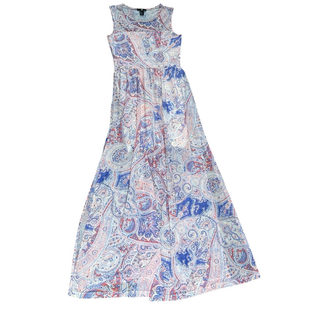 H&M Paisley Scarf Print Maxi Dress With Side Split Detail Pink/Purple Size Small